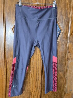 Under Armour Gray Capri Leggings with Pink Chevron Panels
